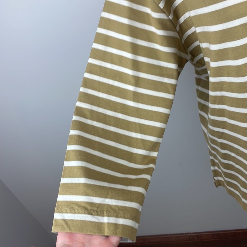 Free Assembly Women's Sailor T-Shirt SZ L Tan/White Stripe Quarter Length Sleeve - Picture 6 of 12